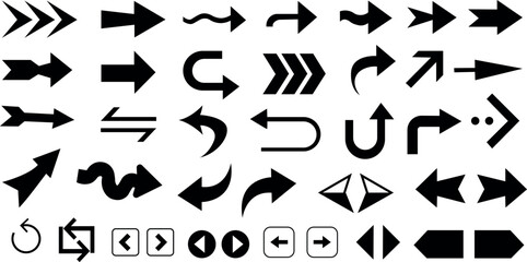 Collection of various black arrow icons on white background