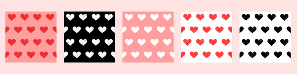 Set editable seamless heart love shape vector for romantic patterns. Ideal for Valentine backgrounds, textile prints, and wedding packaging. Symbolizes affection, passion, and continuous romance.