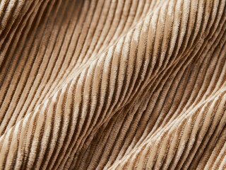 Close-up of Beige Velveteen Corduroy Fabric Texture