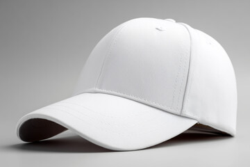 Fototapeta premium White baseball cap template on neutral background for mockup design