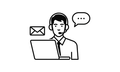 Customer support service operator man with headset laptop and email