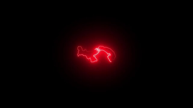 Glowing Red Map of Florida and Cuba Neon Outline Isolated on Black Background