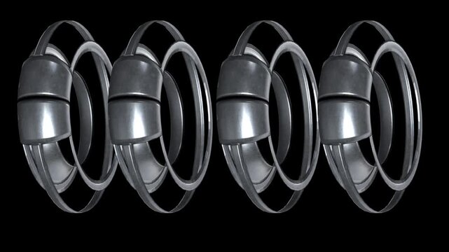 Abstract metallic gyroscope mechanism rotating
