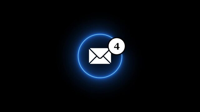 Email notification with glowing blue circle and unread message count on dark background for business communication and digital alert concept