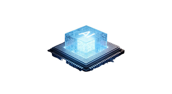 Futuristic artificial intelligence microchip  isolated on white background, technology concept