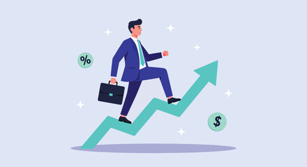 Businessman climbing arrow chart representing growth and success Vector illustration.