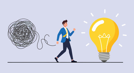 Businessman untangling problem to find solution concept of problem solving and clarity. © NFS Studio