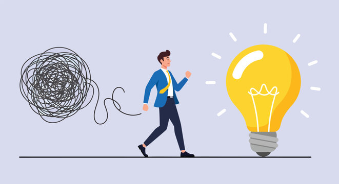 Businessman untangling problem to find solution concept of problem solving and clarity.
