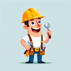 Fototapeta premium Cheerful construction worker holding a wrench in a bright workspace