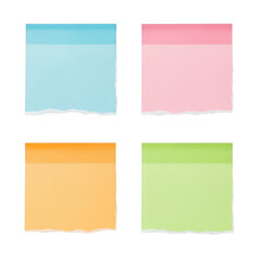 Four vibrant sticky notes arranged in a square formation on a white background isolated on transparent background