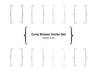 Curly Braces Vector Set: Decorative Brackets and Punctuation Frames with Various Line Styles (Solid, Dashed, Dotted, Double) © papi