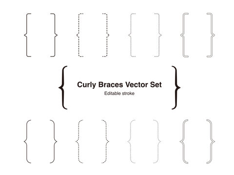 Curly Braces Vector Set: Decorative Brackets and Punctuation Frames with Various Line Styles (Solid, Dashed, Dotted, Double)