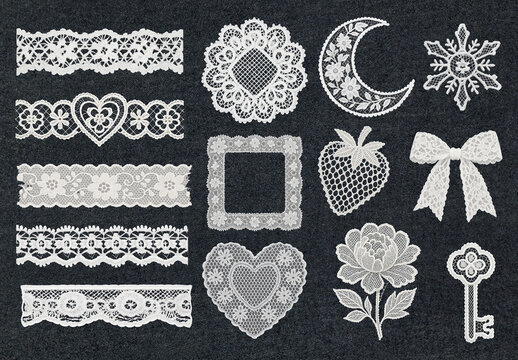 Intricate Lace Designs On Fabric Element Set