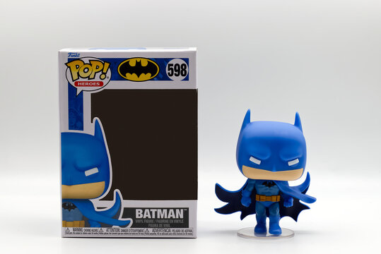 Bologna - Italy - February 15, 2026: Batman Funko Pop vinyl figure with original retail box isolated on white background.