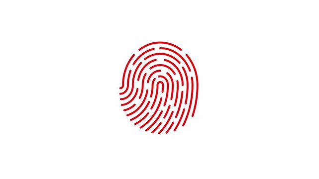 Fingerprint in red on white background suitable for security, technology, identification, forensic, crime, data protection, cyber.