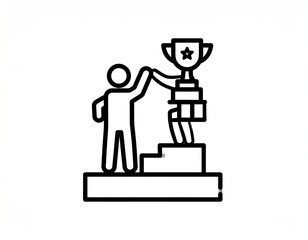 Person giving high five to another on a tiered pedestal with a trophy