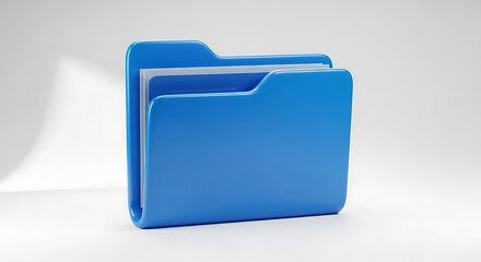 Bright blue 3D folder icon with paper sheets inside, representing organization, archiving, and data management in a clean, minimalist style.