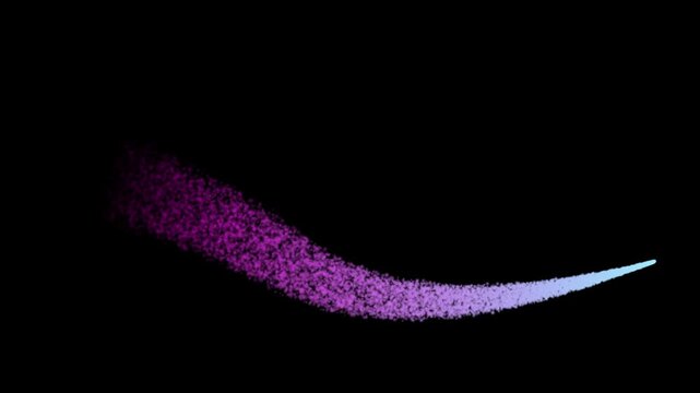 Purple and grey stylized cartoon rocket smoke animation maneuvering through a deep black background, perfect for animation clip, cartoon, background loop etc