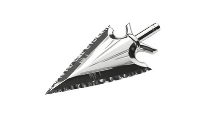 A silver arrowhead with a decorative design on a black background