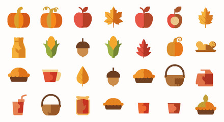 Autumn harvest vector icon and pattern collection for seasonal design and branding © MdNipon