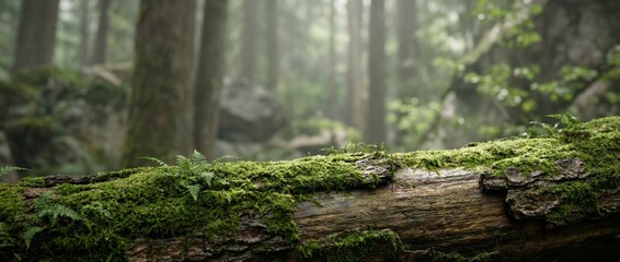 Exploring tranquil forest landscapes nature photography of mossy logs in serene woodlands captured in a dreamy atmosphere close-up perspective on nature's beauty