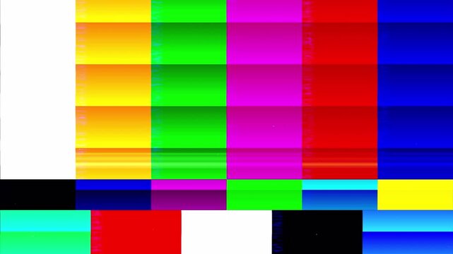 4k video no signal test pattern on TV screen, damage bad interference colorful flickering