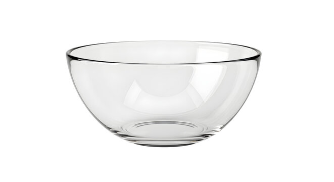 Clear empty glass bowl isolated on pure white  background, kitchen tableware product photography