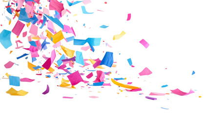 An illustration of ribbons and colorful confetti on a white background