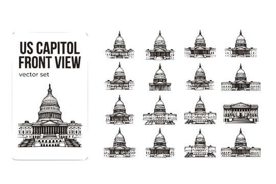 US Capitol Front View Capitol-Building Architectural-Cutout Government-Building Capitol-Dome Washington-DC-Landmark Congressional-Building US-Capitol-Architecture Vector Set - Capitol Building