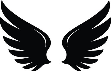 Fototapeta premium A pair of symmetrical black angel wings are spread open in a dynamic upward position against a white background.