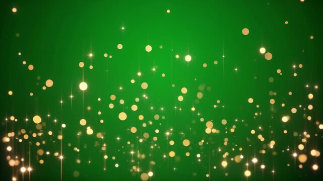 Glowing Golden Lights on Green Background.