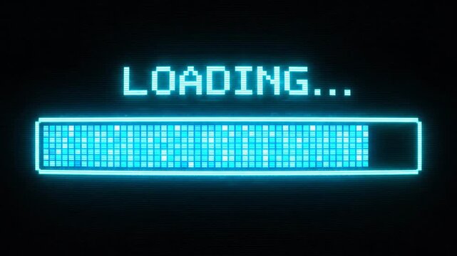 Critical system loading screen with blue pixelated progress bar animation for technology and gaming projects.
