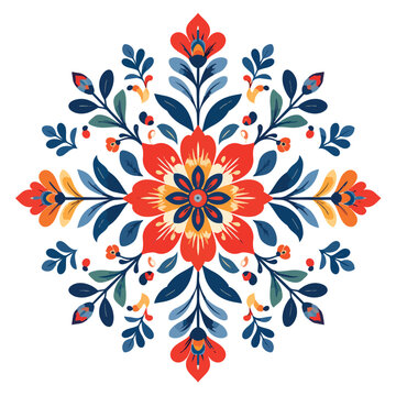 Symmetrical Folk Art Floral Mandala Ornament