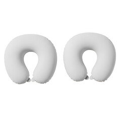 Two white neck pillows with ergonomic design for comfortable travel isolated on transparent background