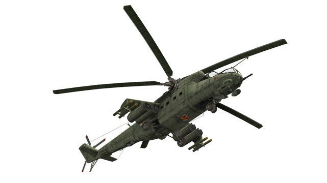 Mil Mi-24, helicopter - transparent background, 3d render