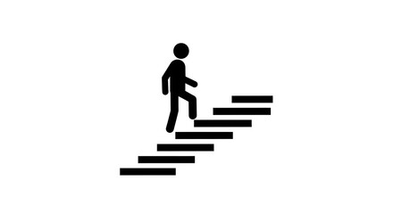 Black and white illustration of a person walking up stairs concept