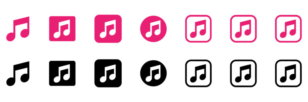 apple music app logo icon set red black white square and round player button collection, ranked titles concept, hierarchy streaming symbols, premium media levels for modern audio interface and digital
