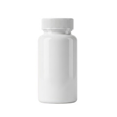 A white plastic bottle with a white lid, standing upright against a white background. isolated on transparent background