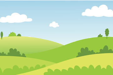 Obraz premium A serene landscape illustration depicting rolling green hills under a bright blue