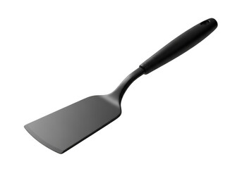 Black spatula with handle isolated on transparent background for cooking