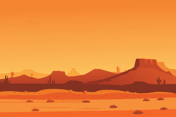 A stylized desert landscape scene featuring cacti mountains and a sunset high quality © MAYENUDDIN