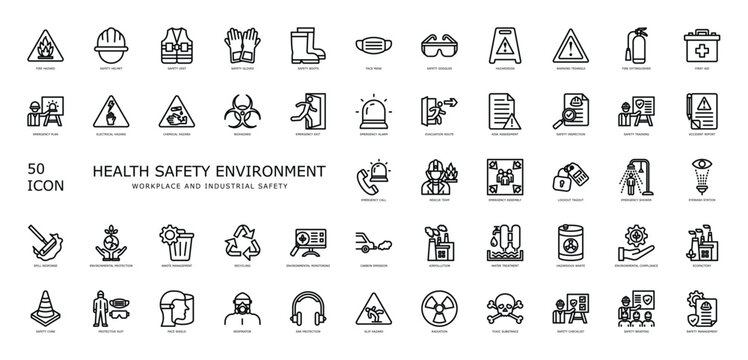 Health Safety Environment Icon Set for Workplace and Industrial Safety