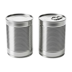 Two shiny metal cans with horizontal lines isolated on transparent background