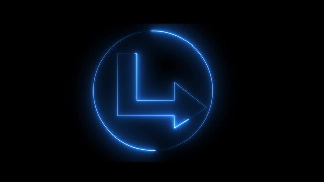Glowing neon line icon and Right arrow isolated on transparent background. road signal information position sign symbol on black background. 4k animation.