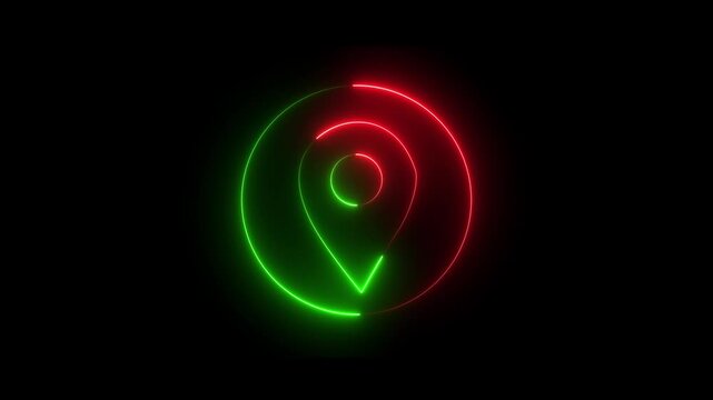 Abstract neon location icon fast tracking map pin icon animation. searching place address travel direction road signs map circle animated. Navigation, pointer, location, map, GPS, direction.