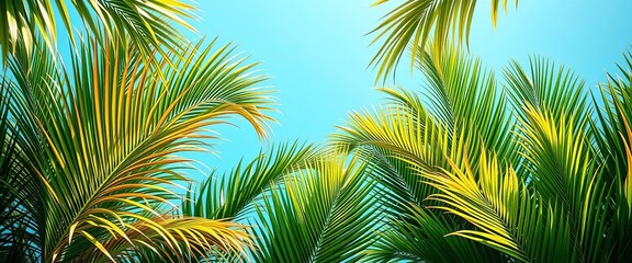 Tropical palm leaves create a lush, vibrant frame,   tropical background,  background