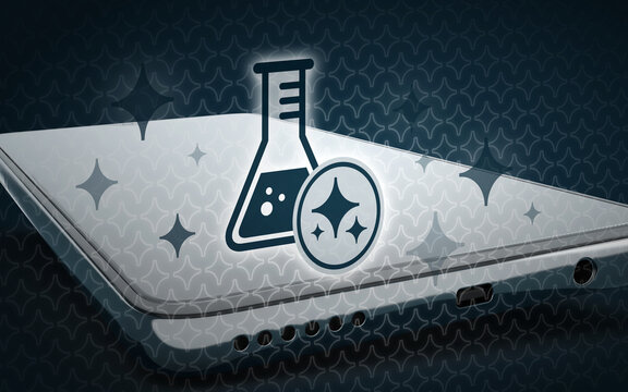 KI Smartphone mit Erlenmeyerkolben f&uuml;r Wissenschaft und Forschung K&uuml;nstliche Intelligenz im Labor Chemie Experimente Innovation Datenanalyse wissenschaftlicher Fortschritt Technik