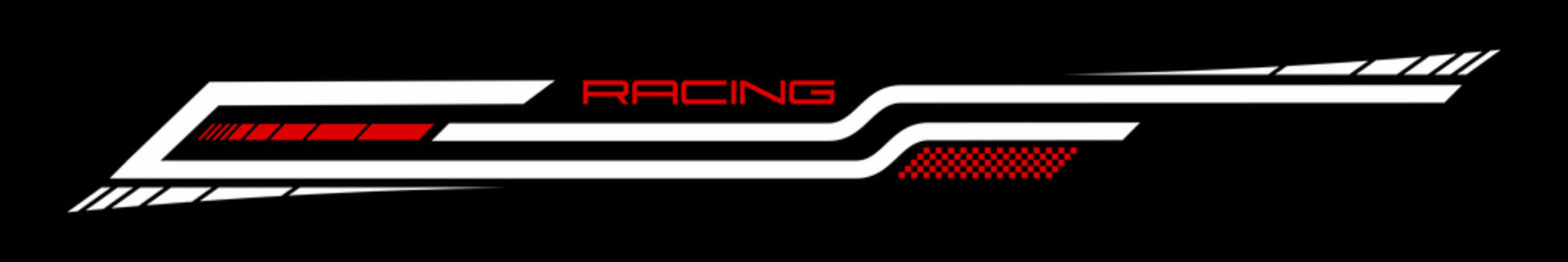 Race car, drift sport sticker or racing label. Drift racing championship decal label, speed motorsport vector patch. Motocross and car race sticker, drag or rally competition stripe red and white tag