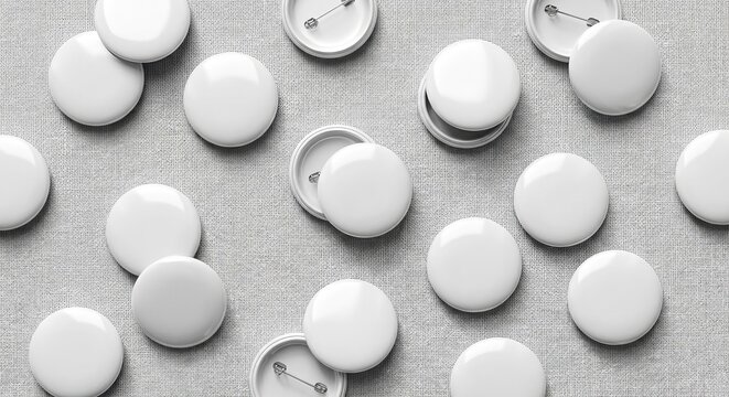 Blank White Button Badge Mockup Set on Textured Fabric Background