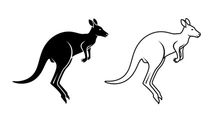 Fototapeta premium Two kangaroo silhouettes in black and white on a white background, vector illustration Vector